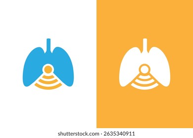 Pulmões humanos e combinação de logotipo Wi-Fi. Modelo de design exclusivo de pulmões e logotipos de sinal.