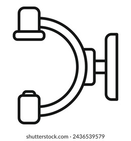 Vector de contorno de icono de rayos X de máquina humana. Examen hospitalario. Teatro de radiología