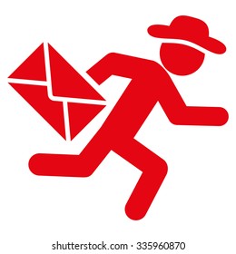 Human Mail Courier vector icon. Style is flat symbol, red color, rounded angles, white background.