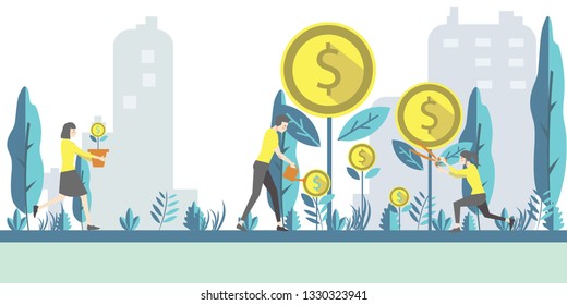 human make money tree grow up vector
