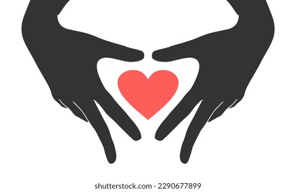 Human making hands in heart shape. Heart health insurance,social responsibility, gratitude,donation and happy charity volunteer concept. World heart day and Valentines day background