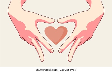 Human making hands in heart shape. Heart health insurance,social responsibility, gratitude,donation and happy charity volunteer concept. World heart day and Valentines day background