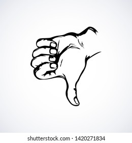 Human male body kill vote fist mark idea on white paper text space. Freehand outline black ink drawn woman cool media loser finish logo pictogram emblem in retro art doodle cartoon style. Closeup view