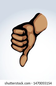 Human male body kill vote fist mark idea on white paper text space. Freehand outline black ink drawn woman cool media loser finish logo pictogram emblem in retro art doodle cartoon style. Closeup view