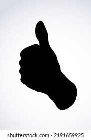 Human male body okay vote fist right mark idea on white paper text space. Freehand outline black ink drawn alright success media logo pictogram emblem badge in retro art doodle cartoon vector style