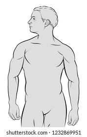 A human male figure in outline illustration graphic