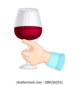 Human Male Hand Holding Glass of Red Wine Vector Illustration