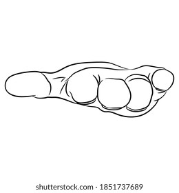 Human male hand. Open empty palm. Holding supporting gesture. Front view. Cartoon style. Black and white linear silhouette.