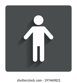 Human male sign icon. Man Person symbol. Male toilet. Gray flat button with shadow. Modern UI website navigation. Vector