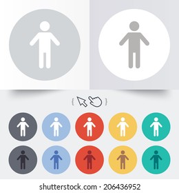 Human male sign icon. Man Person symbol. Male toilet. Round 12 circle buttons. Shadow. Hand cursor pointer. Vector