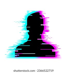 Human man head with glitch face. Anonymous vector icon. Incognito sign. Privacy concept. Gamer profile avatar isolated on white background