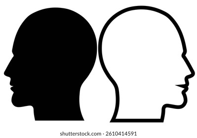 Human man profile head outline and filled. Vector illustration.