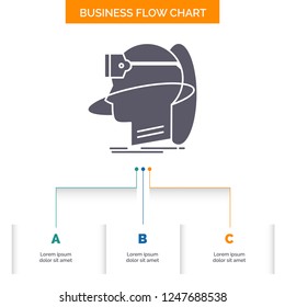 human, man, reality, user, virtual, vr Business Flow Chart Design with 3 Steps. Glyph Icon For Presentation Background Template Place for text.