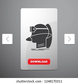 human, man, reality, user, virtual, vr Glyph Icon in Carousal Pagination Slider Design & Red Download Button