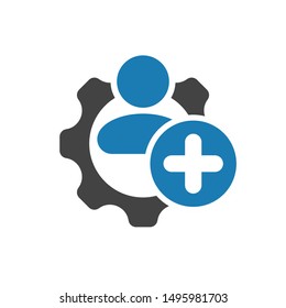Human management icon with add sign, new, plus, positive symbol
