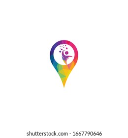 Human and map pointer logo design. Human and GPS locator symbol or icon.