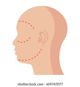 Human with marks on skin for facial plastic surgery, vector illustration in flat style