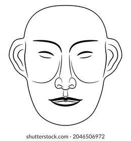 Human mask from ancient China. Black and white linear silhouette.