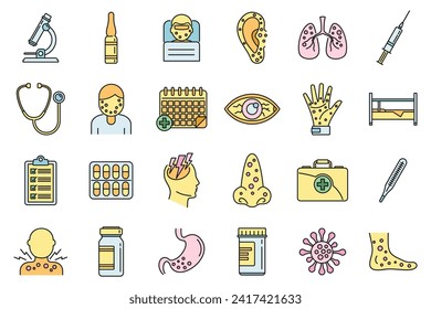 Human measles icons set. Outline set of human measles vector icons thin line color flat on white