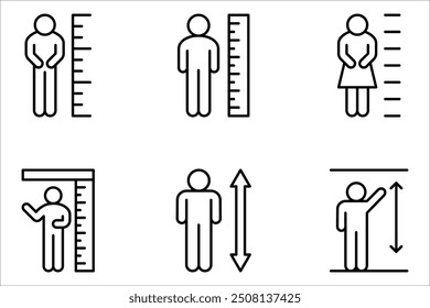 human measures height icon set, scale with man, thin line symbol vector illustration on white background