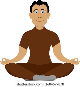 Meditación humana. Un tipo alegre se dedica a la meditación y al yoga, un concepto saludable de relajación del estilo de vida