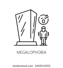 Human megalophobia phobia icon, mental health. Fear of large objects, mental disorder, people psychology problem linear vector icon. Human phobia thin line pictogram or symbol