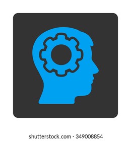 Human Memory vector icon. Style is flat rounded square button, blue and gray colors, white background.