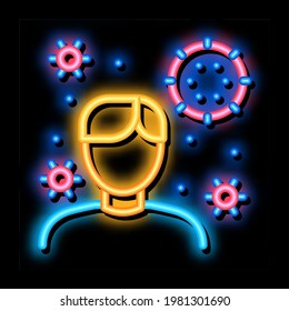 Vector de señal de luz de neón de microbio humano. Icono brillante símbolo de microbio humano. ilustración de símbolo transparente