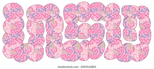 Human microbiome concept with abstract intestines and healthy bacteria pattern. Gastroenterologist concept. Bifidobacterium, lactobacilli. Lactic acid bacteria. Flat vector illustration,
