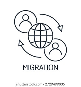 Migración humana. Movimiento de población internacional. Ilustración de icono lineal de Vector aislado sobre fondo blanco.