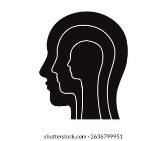 Human mind 3 personality parts. Three parts in head silhouette with three layered profile. conscious, subconscious, and unconscious mind concept. Vector illustration