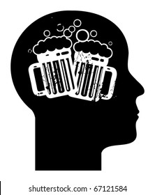 Human mind - beer mugs, vector illustration