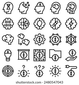 Human mind and Brain Process Icon Set 3, Vector Illustrations in Line Design