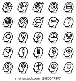 Human mind and Brain Process Icon Set 2, Vector Illustrations in Line Design