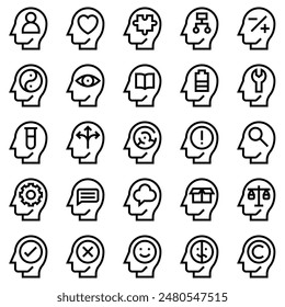 Human mind and Brain Process Icon Set , Vector Illustrations in Line Design