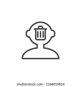 Human mind delete outline icon. linear style sign for mobile concept and web design. Human head with trash can simple line vector icon. Symbol, logo illustration. Pixel perfect vector graphics
