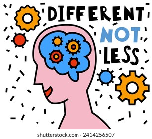 Human mind and experience diversity. Neurodiversity, autism acceptance. Differences in personality characteristics. An inclusive, understanding society. Vector illustration in colorful pop art style.