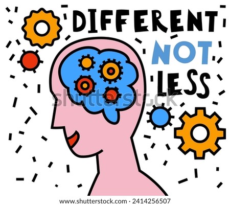 Human mind and experience diversity. Neurodiversity, autism acceptance. Differences in personality characteristics. An inclusive, understanding society. Vector illustration in colorful pop art style.