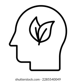 Human mind having leaves showing concept vector of eco mind, environmental mind icon