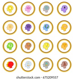 Human mind head icons circle gold in cartoon style isolate on white background vector illustration
