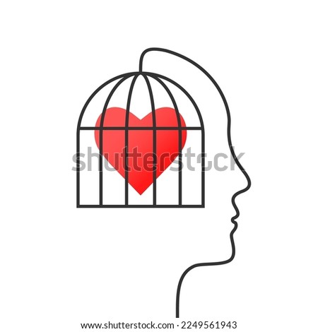 Human mind, heart and mental prison concept