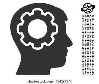 Human Mind icon with black bonus men clip art. Human Mind vector illustration style is a flat gray iconic symbol for web design, app user interfaces.