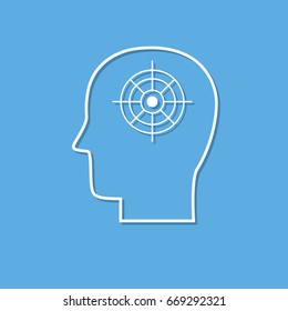 Human mind icon with purpose cut from white paper. Creative logo design. Modern pictogram concept for web design
