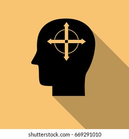 Human mind icon ,solution symbol with long shadow. Creative logo design. Modern vector pictogram concept for web design