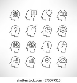 human mind icons, head brain icons, thinking icons