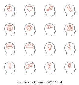 Human mind icons, thin line style, flat design