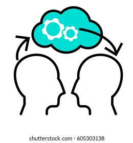 Human mind icons, thin line style. A man with ideas, the concept of a creative symbol. Color style of the 80's