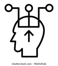 Human mind with network symbol, line icon of human decision