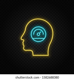 Human mind, performance, productivity neon icon. Blue and yellow neon vector