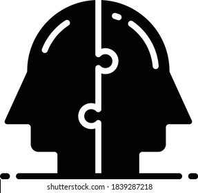 Human Mind Puzzle Concept, hrm symbol on white background, Problem Solving Mindset vector Glyph Icon Design